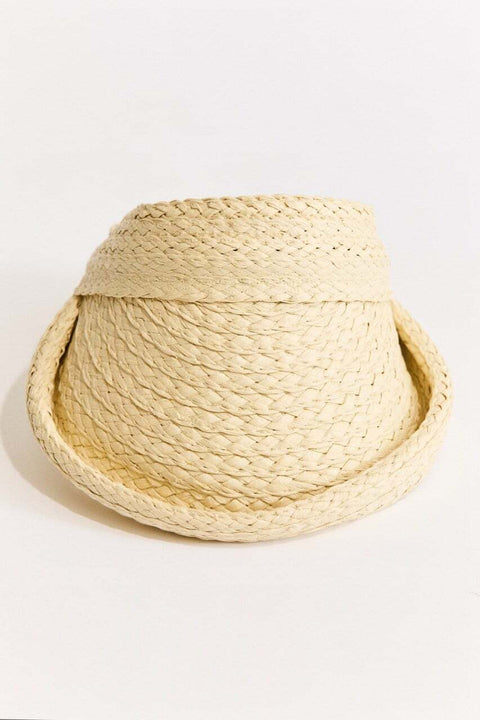Foldable Detail Straw Visor Hat - Beige