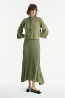 Button Detail Pleated Skirt Set - Sage Green