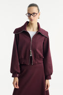 Stone-Embellished Zip-Up Scuba Skirt Set - Plum