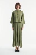 Button Detail Pleated Skirt Set - Sage Green