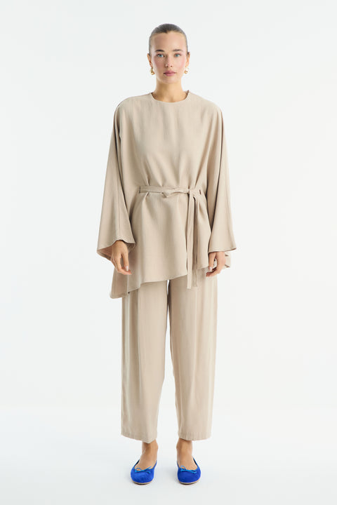 Benetti Belt Detailed Trouser Set - Beige