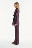 Gold Button Detailed Denim Set - Burgundy
