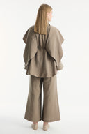 Shawl Collar Detail Cupro Trouser Set - earth