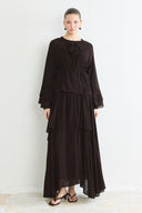 Tiered Ruffled Chiffon Skirt Set - Brown