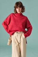 Glitter Detailed Turtleneck Knit Sweater - Red