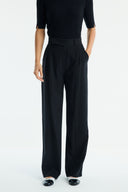 Straight-Cut Crepe Trousers - Black