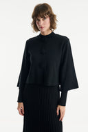 Button Detail Pleated Skirt Set - Black