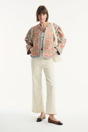 Floral Print Quilted Jacket - Orange