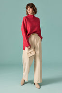 Glitter Detailed Turtleneck Knit Sweater - Red