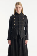 Front-Buttoned Stitch Detailed Denim Set with Trousers - Coffee