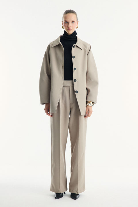 Button-Detail Belted Jacket - Stone