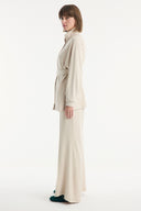 Belted Detail Mock Neck Set with Comfortable Trousers - Beige
