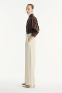 Double Crepe Straight Cut Trousers - Beige