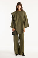 Shawl Collar Metallic Knit Set with Trousers