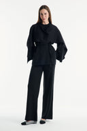 Scarf-Detail Knitted Sweater - Black
