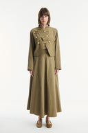 Asymmetric Button Detail Skirt Set - Khaki