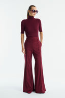 Flared Suede Trousers - Cherry