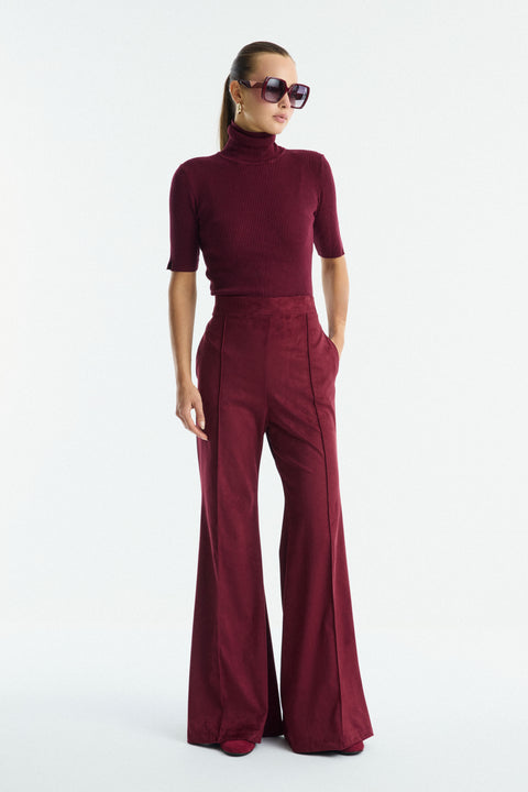 Flared Suede Trousers - Cherry