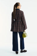 Collared Waxed-Look Plaid Jacket - Brown