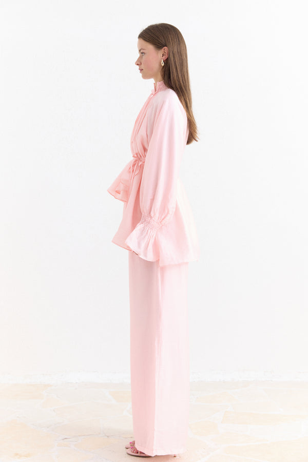Kol Volan Detaylı Pantolon Takım - Pembe