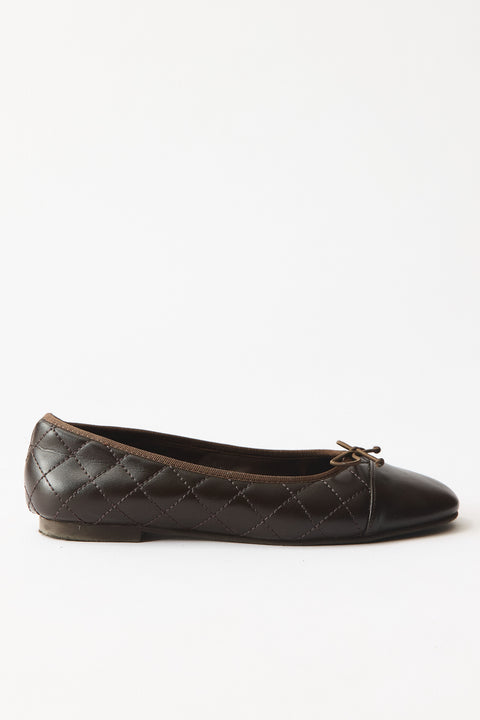 Alya Bow Detail Quilted Ballerinas - Brown