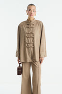 Front Buttoned Suede Shirt - Beige