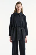 Wide Lapel Trimmed Wide-Leg Trouser Set - Black