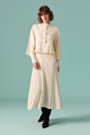 Button Detail Pleated Skirt Set - Stone