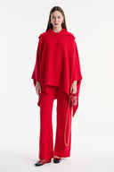 Collar Detail Wide Sleeve Knit Set with Trousers - Red