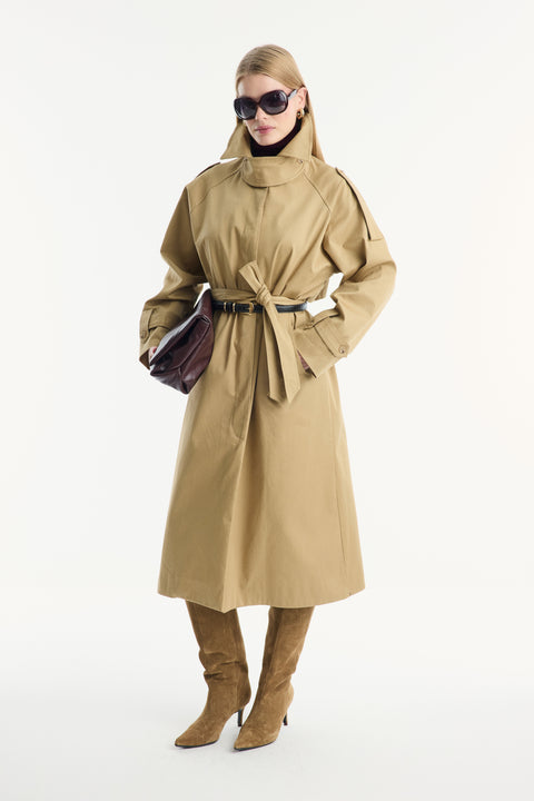 Long Trench Coat with Epaulettes - Camel