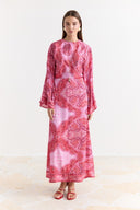 Satin Printed Yoryo Chiffon Dress - Red