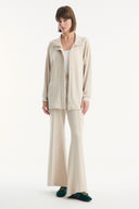 Belted Detail Mock Neck Set with Comfortable Trousers - Beige