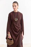 Tünel Detaylı Abaya - Kahve
