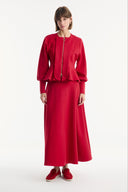 Zipper Detail Flared Skirt Scuba Set - Red
