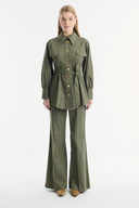 Gold Button Detailed Denim Set - Khaki