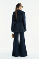 Gold Button Detailed Denim Set - Navy Blue