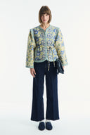 Floral Print Quilted Jacket - royal blue