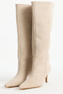 Pointed Toe Genuine Suede Leather Stiletto Boots - Stone