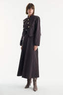 Asymmetric Button Detailed Skirt Set - Coffee