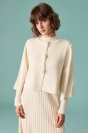 Button Detail Pleated Skirt Set - Stone