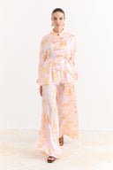Sophia Satin Printed Yoryo Chiffon Pants Set - Pink