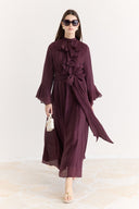 Ruffled Front and Sleeve Dress - Plum