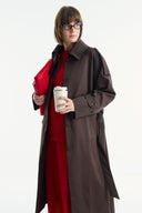 Long Trench Coat with Epaulettes - Brown