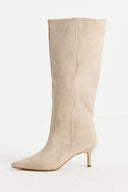 Pointed Toe Genuine Suede Leather Stiletto Boots - Stone