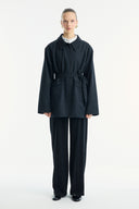 Contrast Collar and Striped Detail Jacket - Black