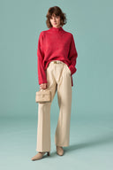 Glitter Detailed Turtleneck Knit Sweater - Red