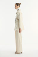 Button Detail Belted Jacket - Beige