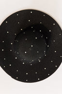 Stone Detailed Wide Brim Straw Hat - Black