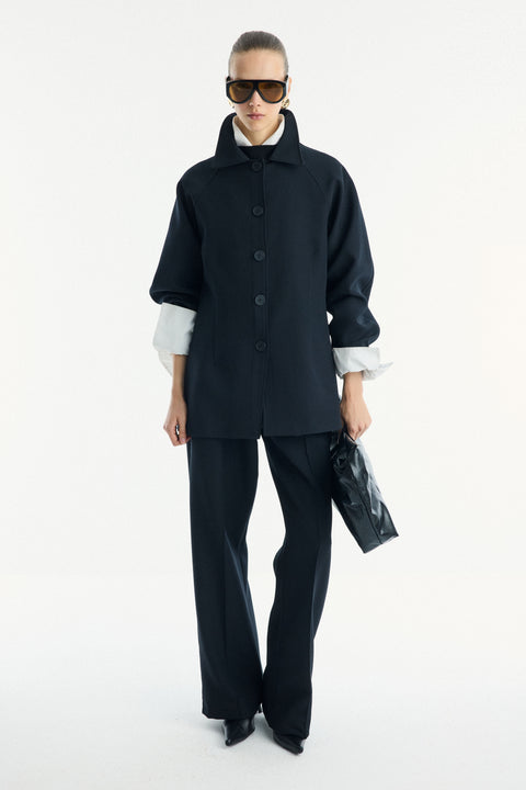 Button-Detail Belted Jacket - Black