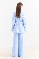 Ruffle Sleeve Detail Pant Set - Blue